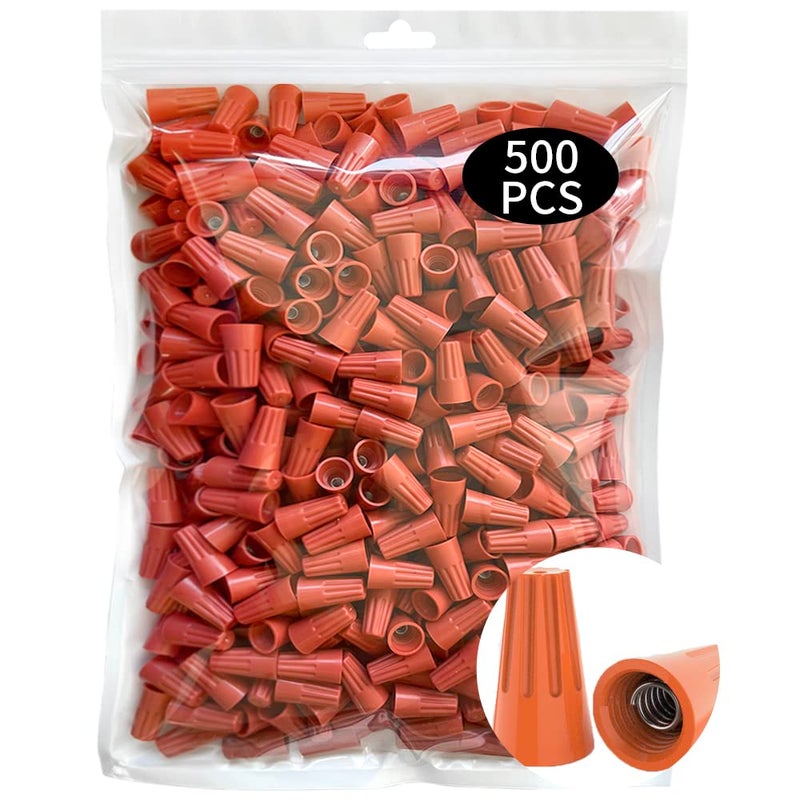 ZIPCCI 500 Pcs Electrical Wire Caps Connectors, Orange Electric Wire Screw Terminals Splice Twist Nuts Screw Connector - Image 1